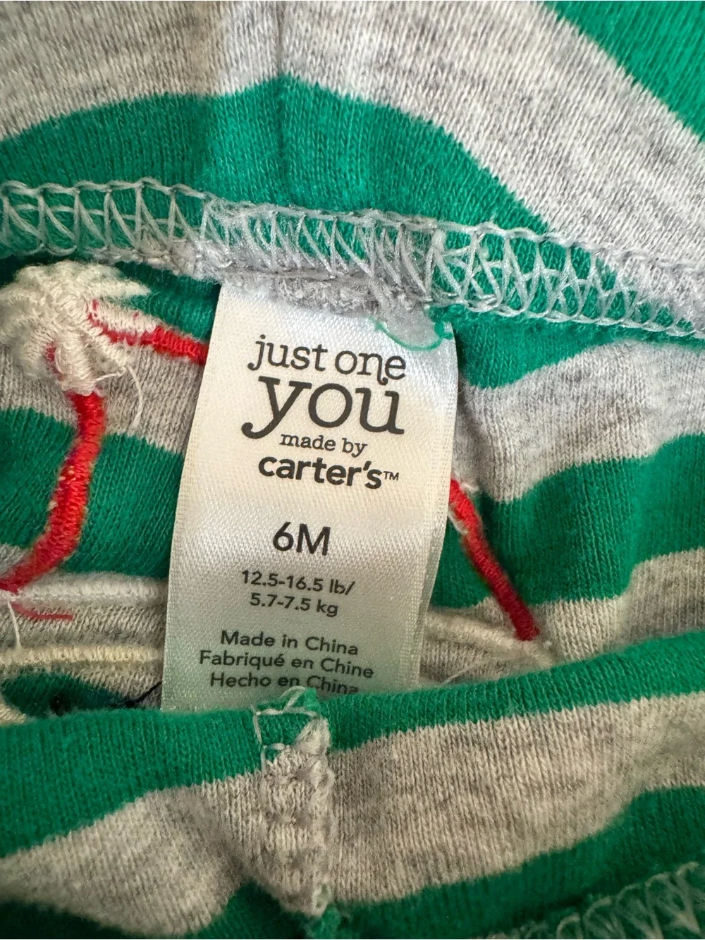 Carter's Holiday Green and Gray Striped Baby Leggings- 6M